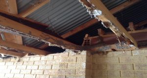 Ceiling missing in garage see through to roof