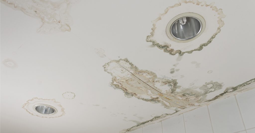 water damage around lighting in ceiling